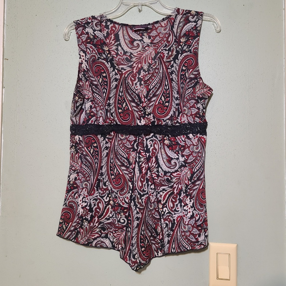Vtg Y2K Agenda V Neck Empire‎ Waist Babydoll Paisley Stretch Top Womens L Multi
